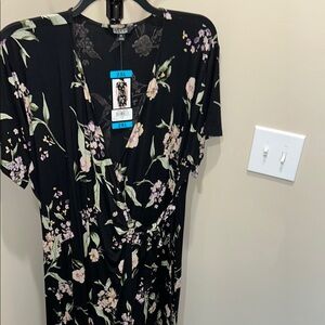 Nicole Miller Floral Wrap Dress - Black and Purple